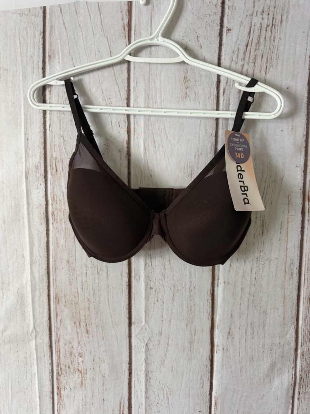 WonderBra T-Shirt Bra with Mesh Trim Detail - Brown - 34D